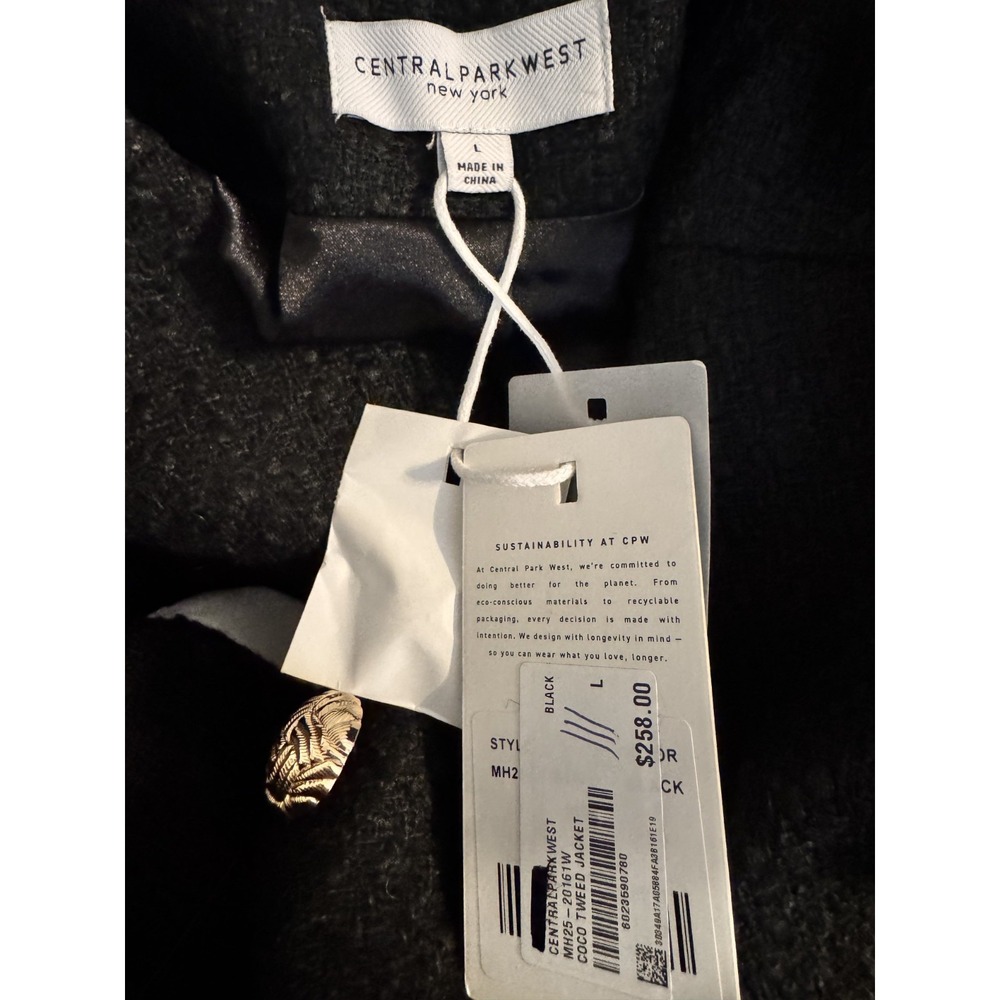 NWT Central Park West Coco Tweed Jacket L Black Cropped Gold Buttons Blazer $285 - Picture 7 of 9